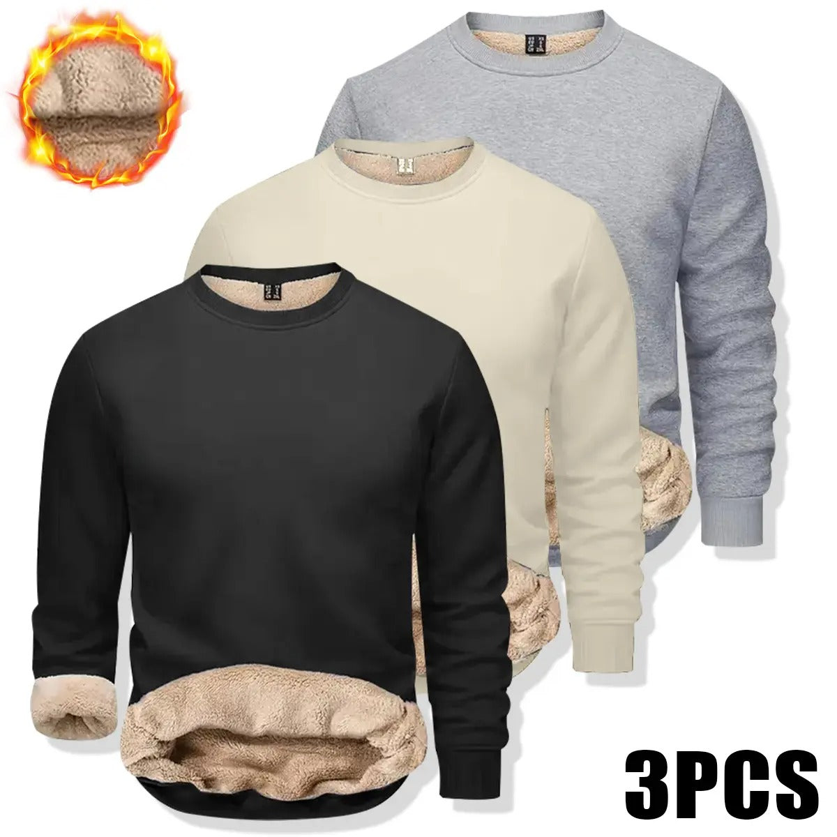 🔥 BESTSELLER |Men's Fitted Crewneck Fleece Lined Sweatshirt, Wind Resistant Polyester Athletic Pullover, Casual Fashion Active Tops