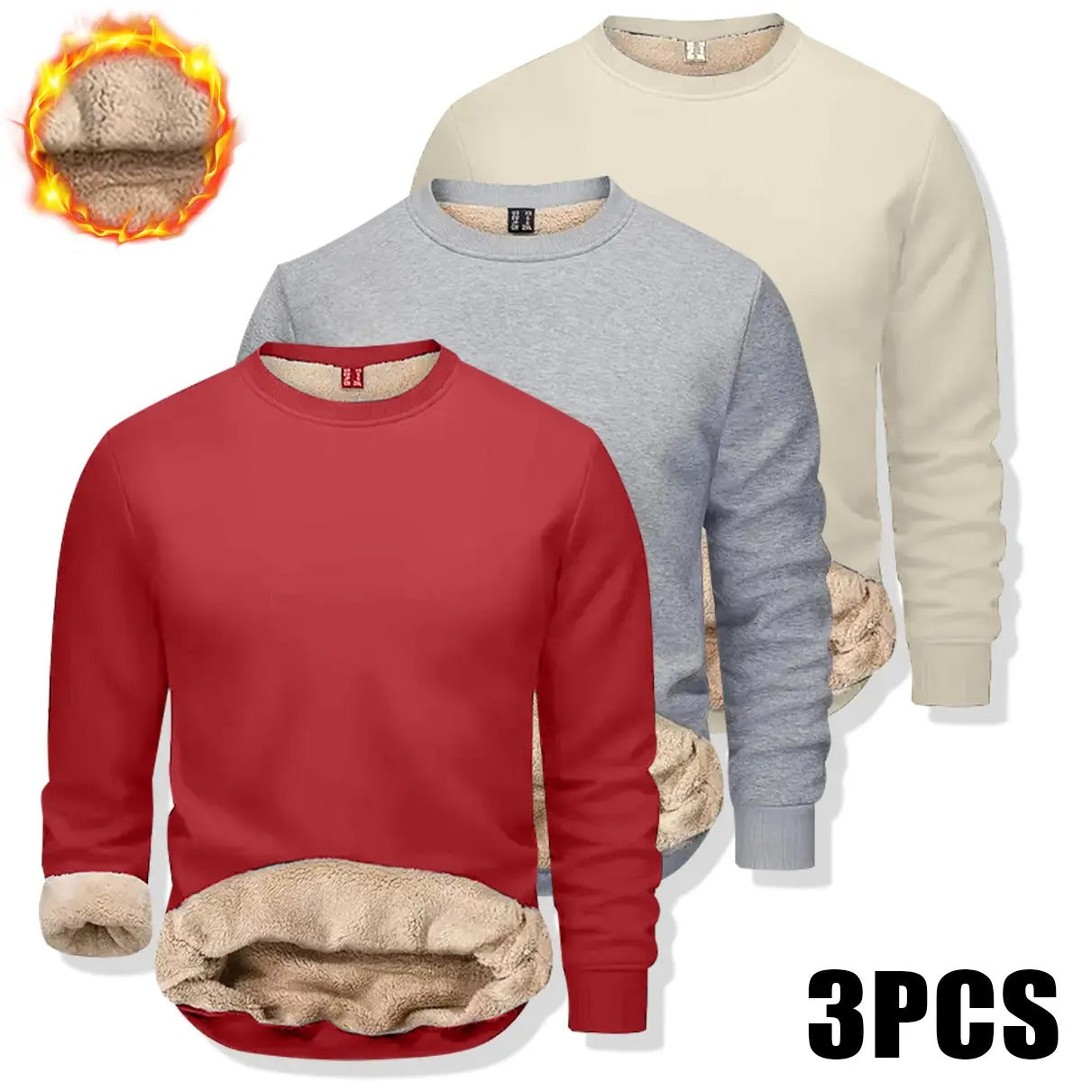 🔥 BESTSELLER |Men's Fitted Crewneck Fleece Lined Sweatshirt, Wind Resistant Polyester Athletic Pullover, Casual Fashion Active Tops