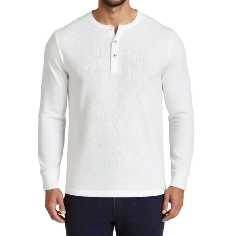 Men's Cotton Knit Henley Long Sleeve Shirt