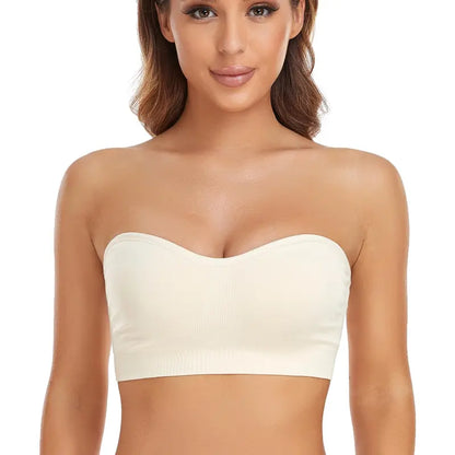 Wireless Strapless Bandeau Bra with Non-Slip Silicone Grip