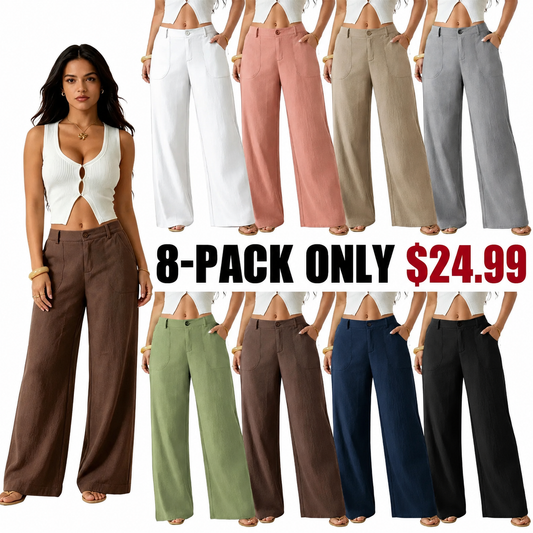 High Waist Wide Leg Beach Trousers With Pocket