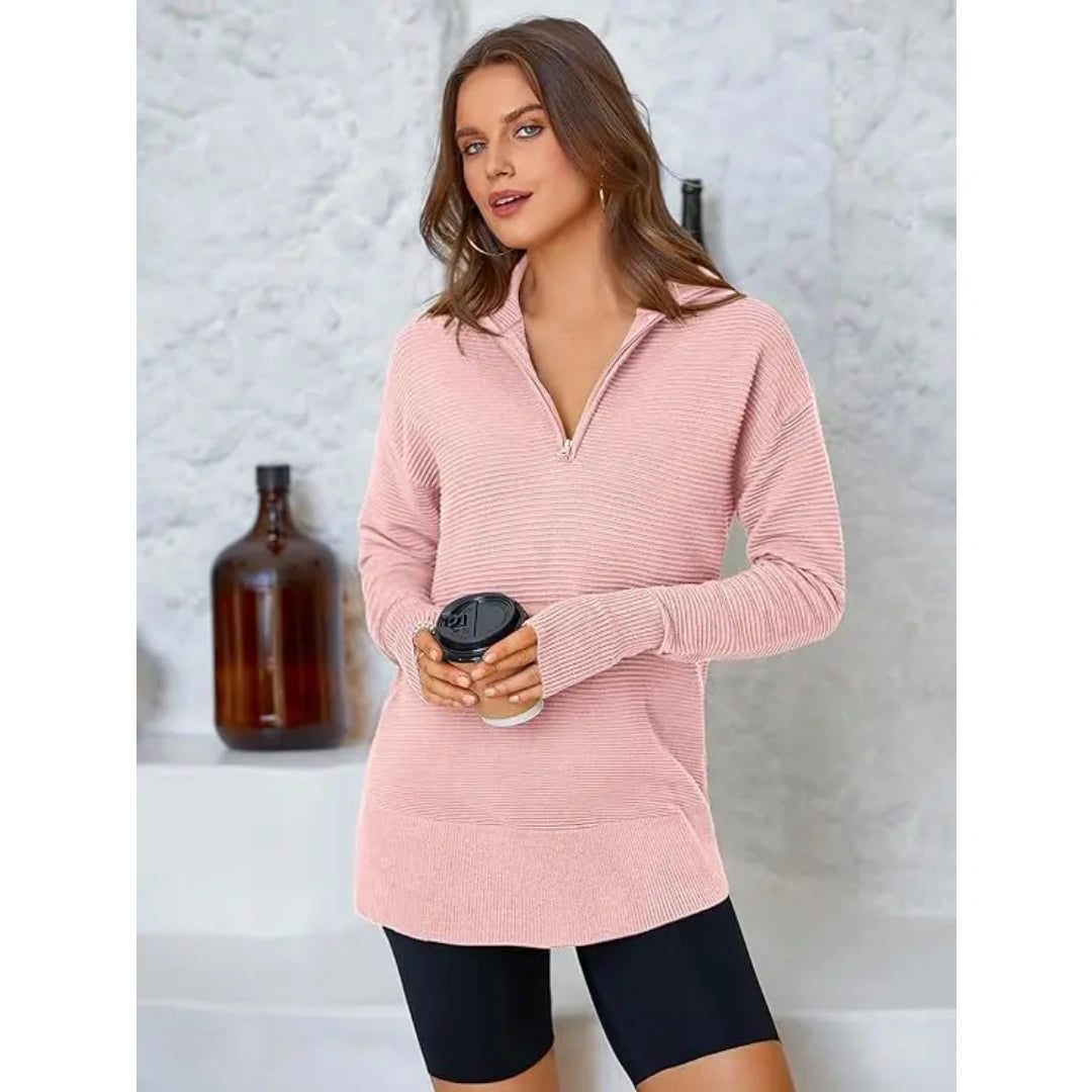 Women's Long Sleeve Quarter Zip Pullover Sweater