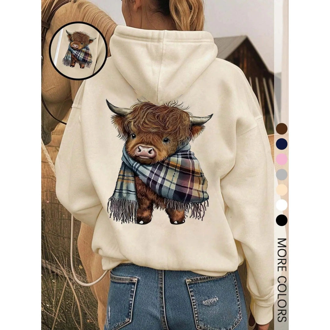 🐮 50% OFF!!🎁Cute Highland Cow Cozy Fleece-Lined Hooded Sweatshirt