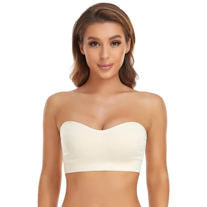 Wireless Strapless Bandeau Bra with Non-Slip Silicone Grip