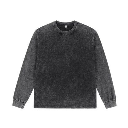 Unisex Vintage Washed Heavyweight Soft Breathable Cotton Long Sleeve T-Shirt