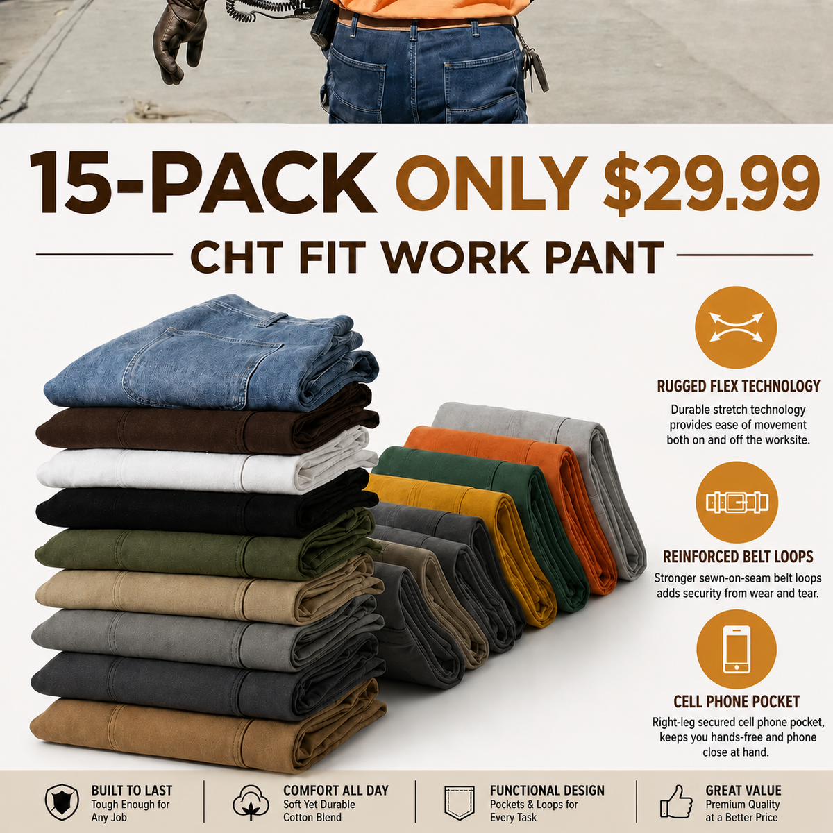 Men's Stretch Relaxed Straight Work Pants
