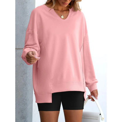 Womens Oversized Sweatshirt V Neck Long Sleeve Tunic Lightweight Pullover