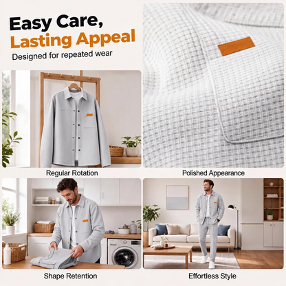 Men's two-piece casual set: waffle knit jacket and trousers