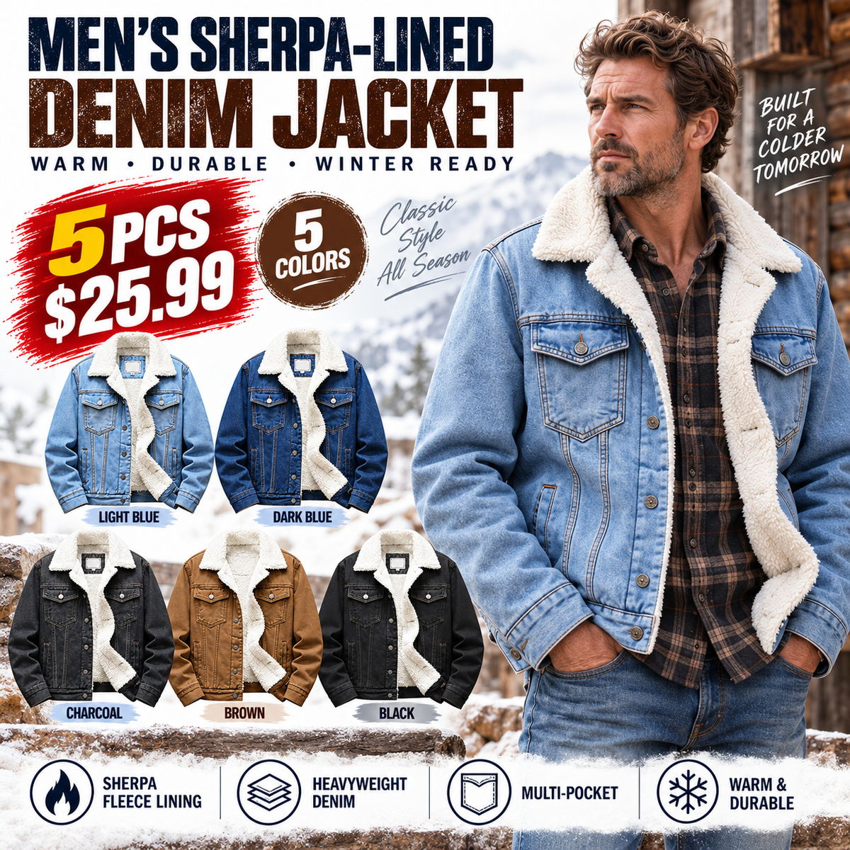 🔥 BESTSELLER | Men's Sherpa-Lined Denim Jacket