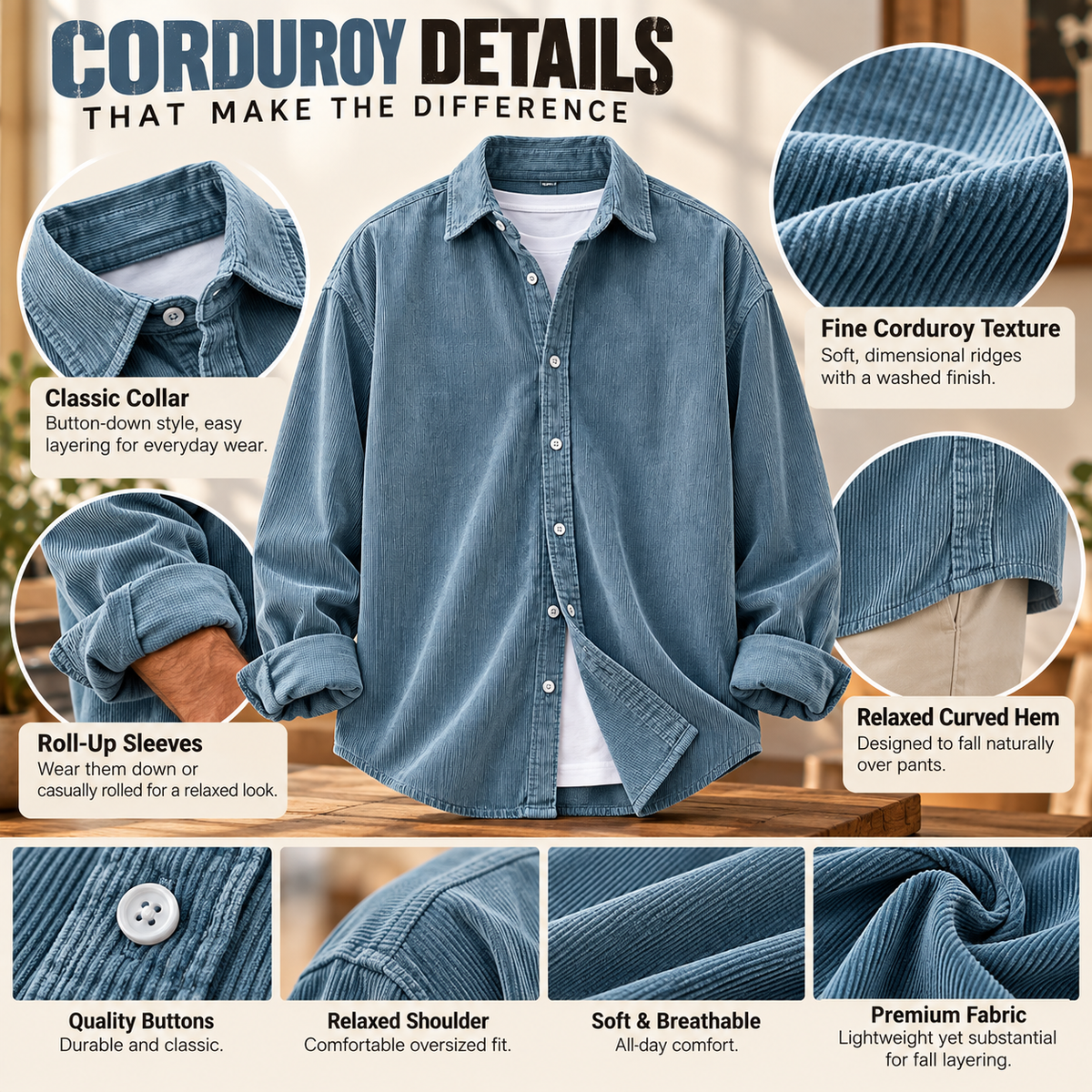 Men’s Oversized Corduroy Button-Down Shirt