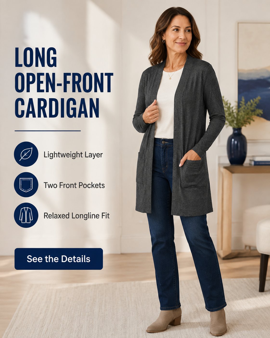 Women's Lightweight Open-Front Longline Cardigan Bundles