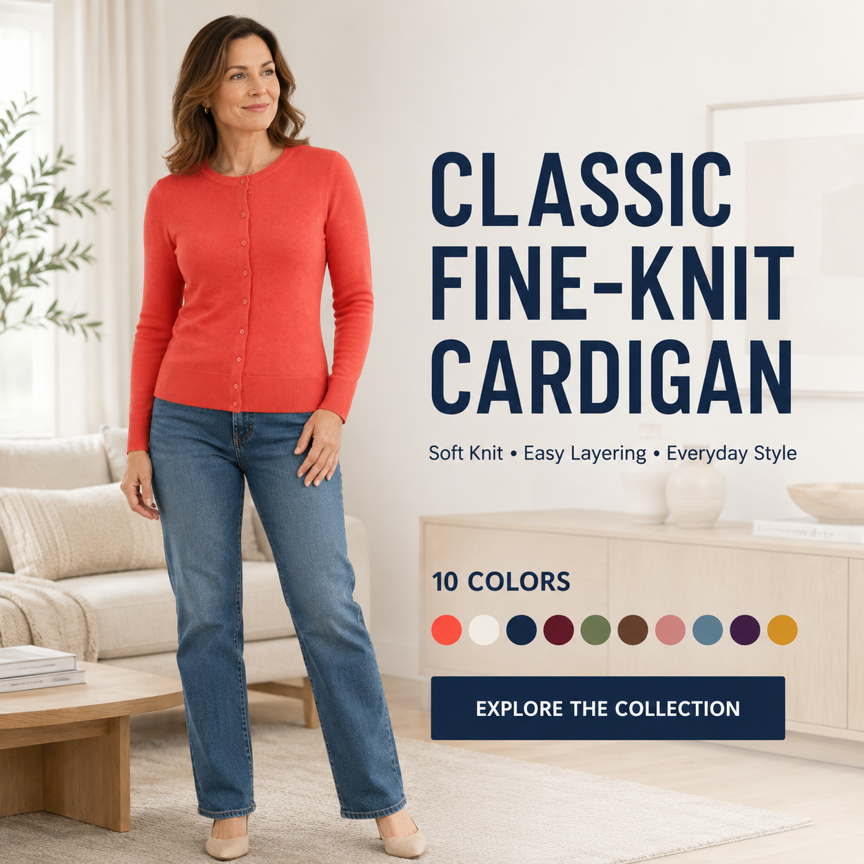 Women's Soft Fine-Knit Button-Front Cardigan Multipacks