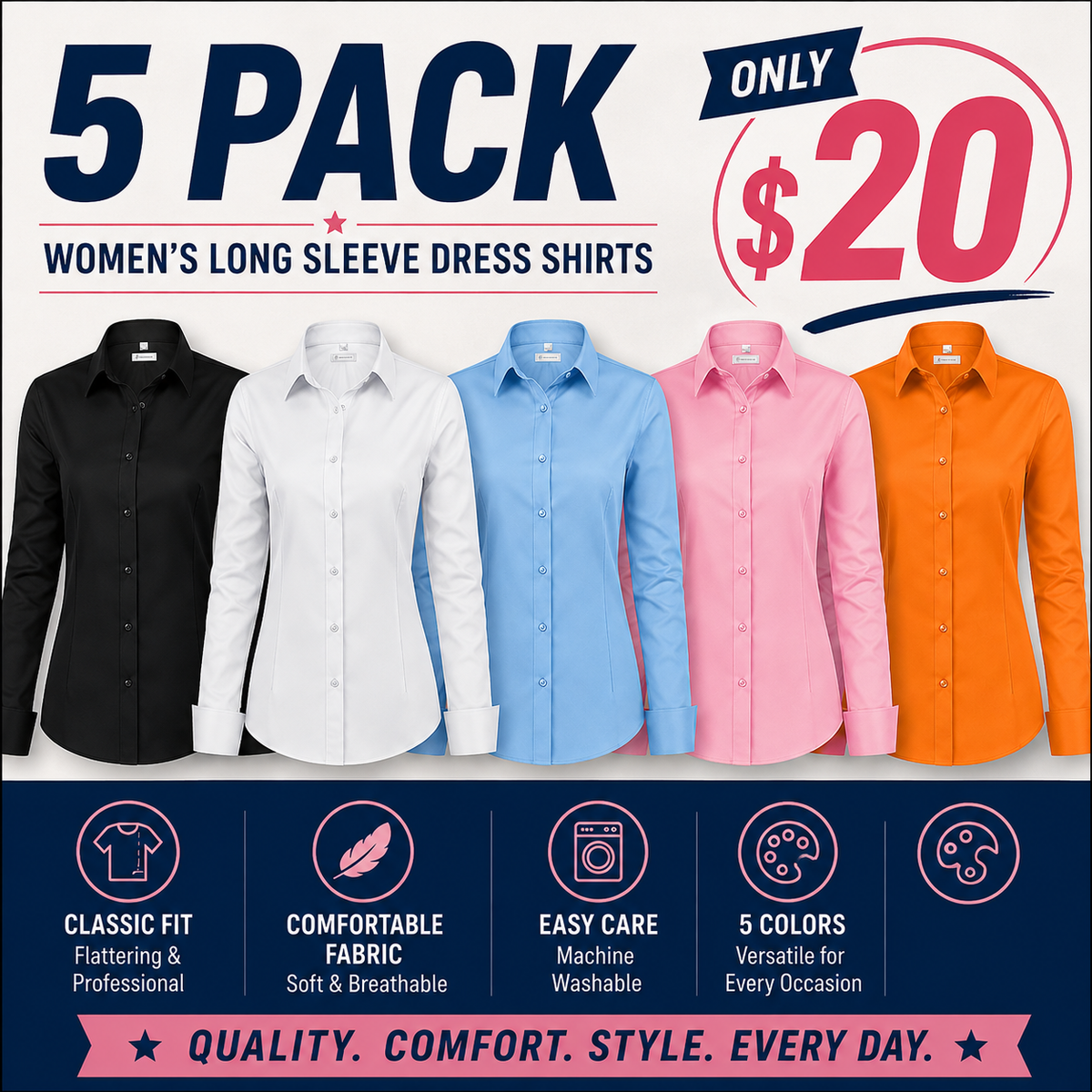 💚Womens Classic-Fit Dress Shirts