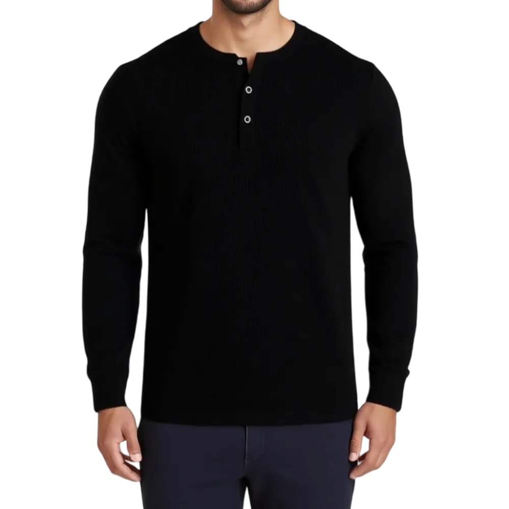 Men's Cotton Knit Henley Long Sleeve Shirt