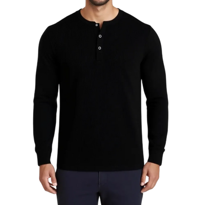 Men's Cotton Knit Henley Long Sleeve Shirt