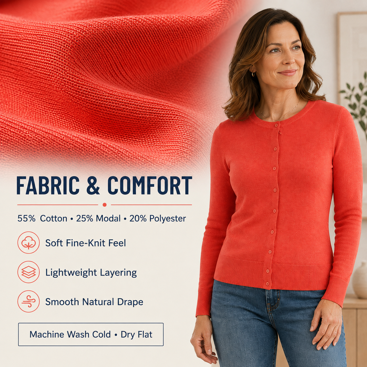 Women's Soft Fine-Knit Button-Front Cardigan Multipacks
