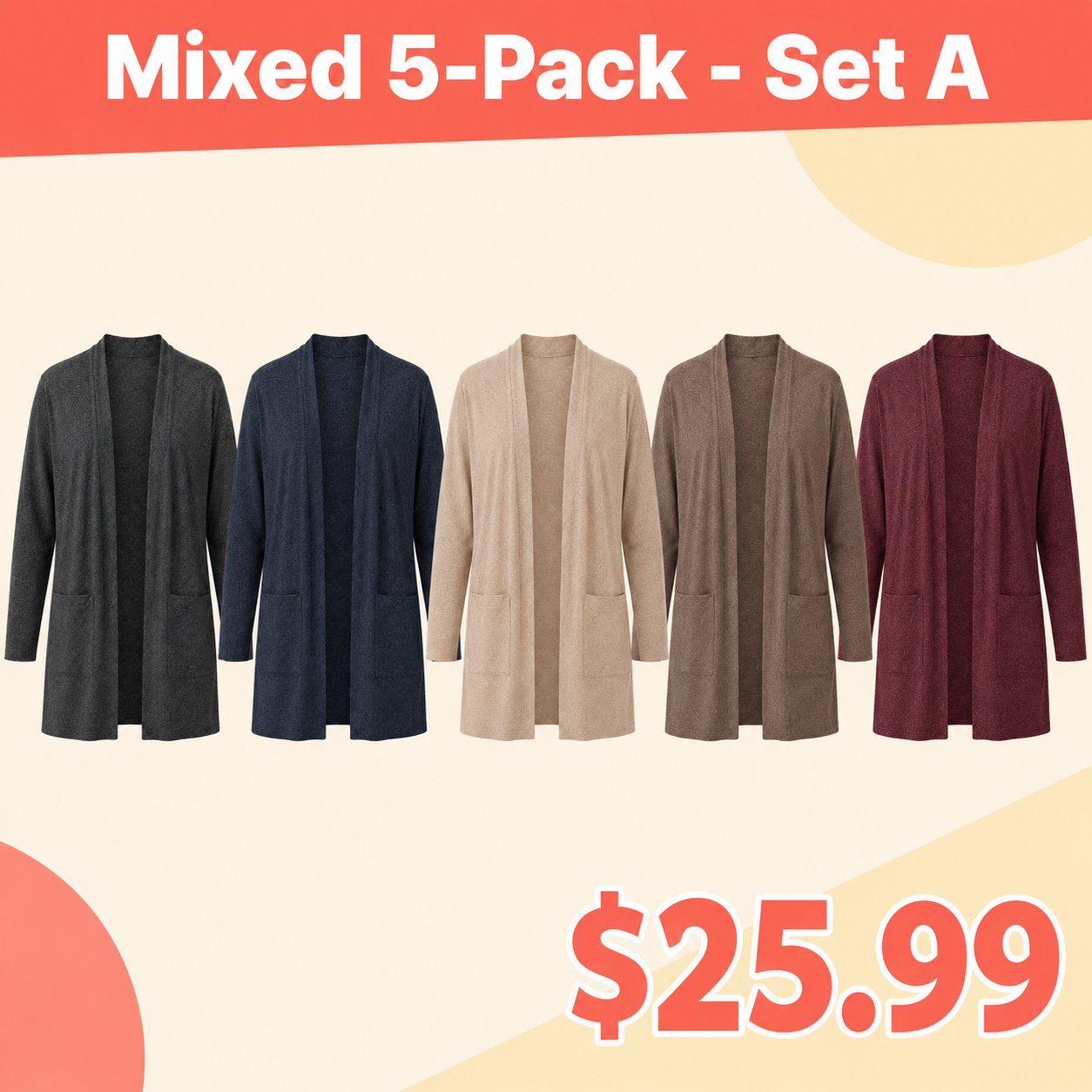 Women's Lightweight Open-Front Longline Cardigan Bundles