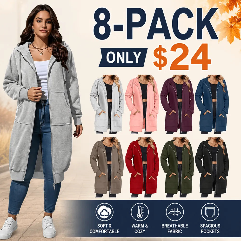 Women Zip Up Fleece Tunic Sweatshirt Long Hoodie