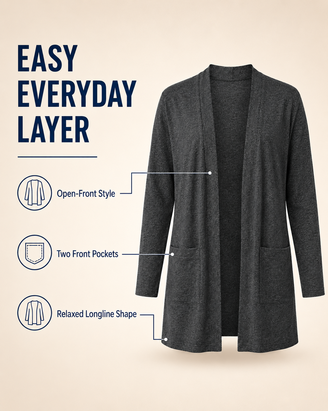 Women's Lightweight Open-Front Longline Cardigan Bundles