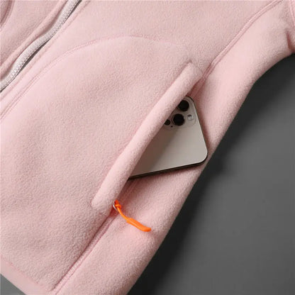 Women's Stand Collar Polar Fleece Jacket Full Zip Up Fleece Lined Warm Coat