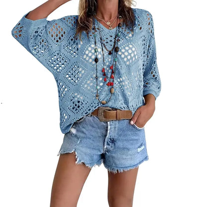 Women's Boho Crochet V-Neck Top