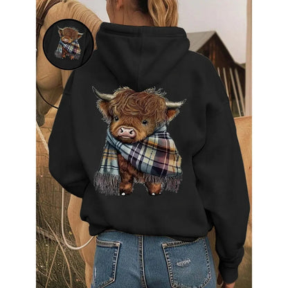 🐮 50% OFF!!🎁Cute Highland Cow Cozy Fleece-Lined Hooded Sweatshirt