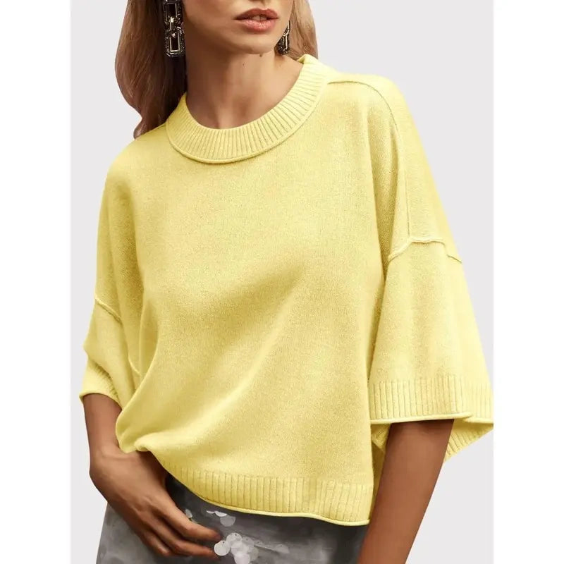 Women's Short Sleeve Oversized Cropped Baggy Loose Basic Round Neck Lightweight Knit Top