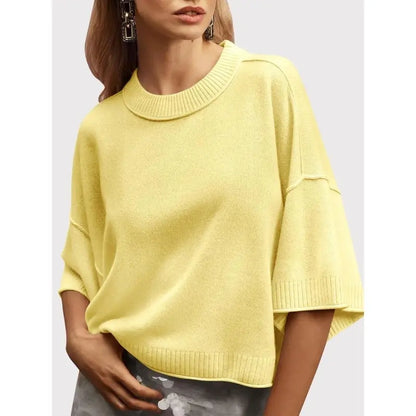 Women's Short Sleeve Oversized Cropped Baggy Loose Basic Round Neck Lightweight Knit Top