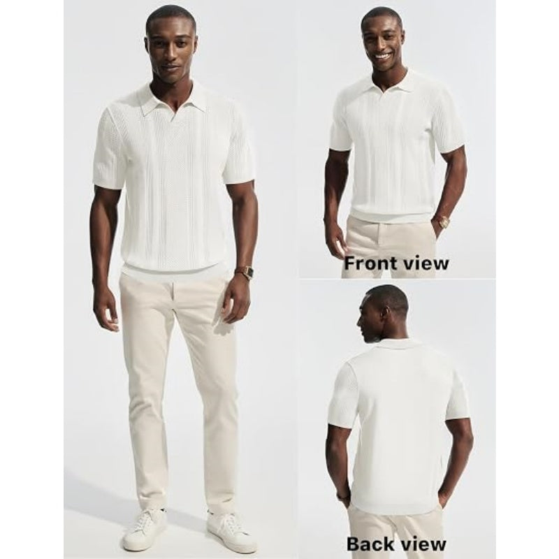 Mens Knit Polo Shirts V Neck Short Sleeve