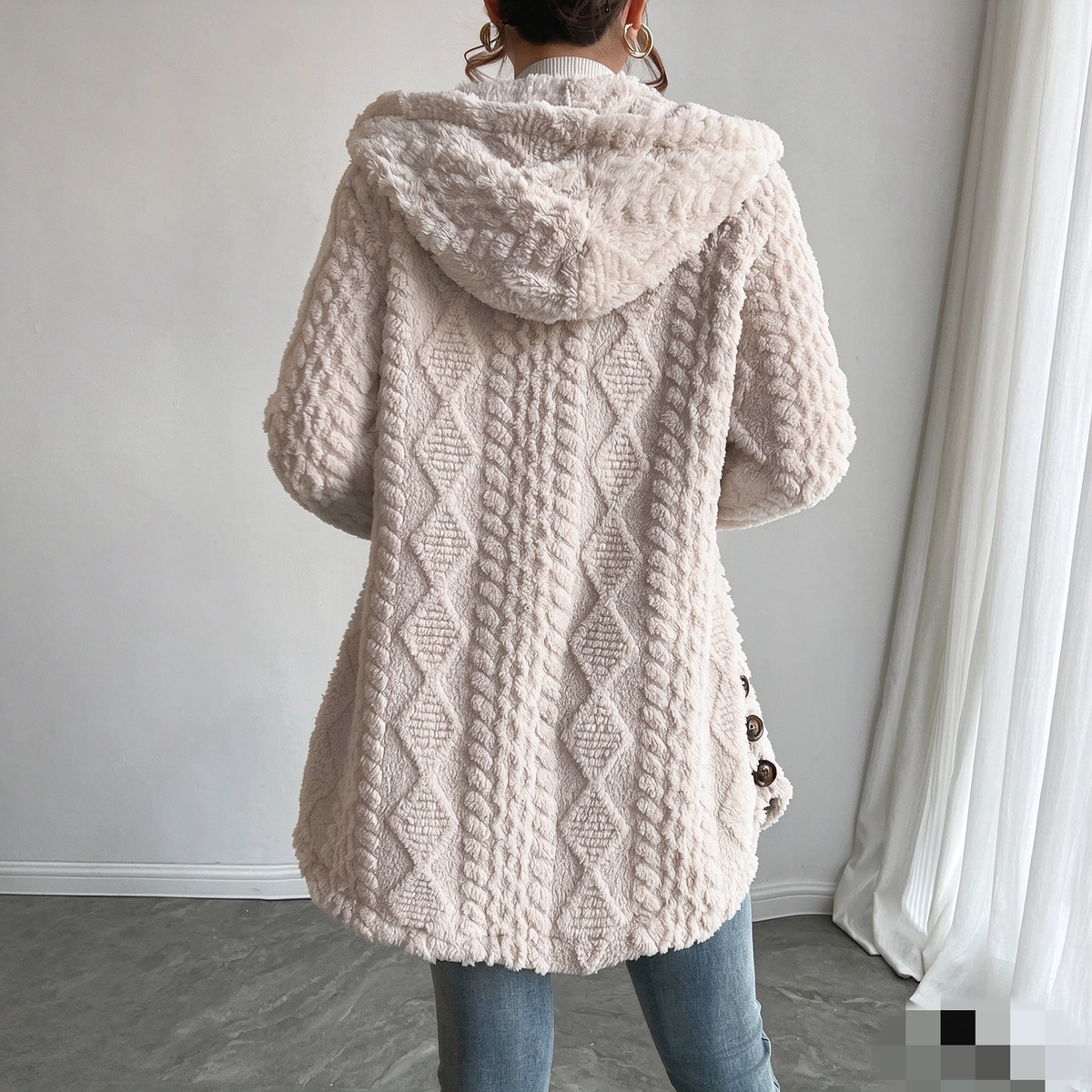 Women's Solid Color Fuzzy Hooded Coat
