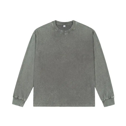 Unisex Vintage Washed Heavyweight Soft Breathable Cotton Long Sleeve T-Shirt