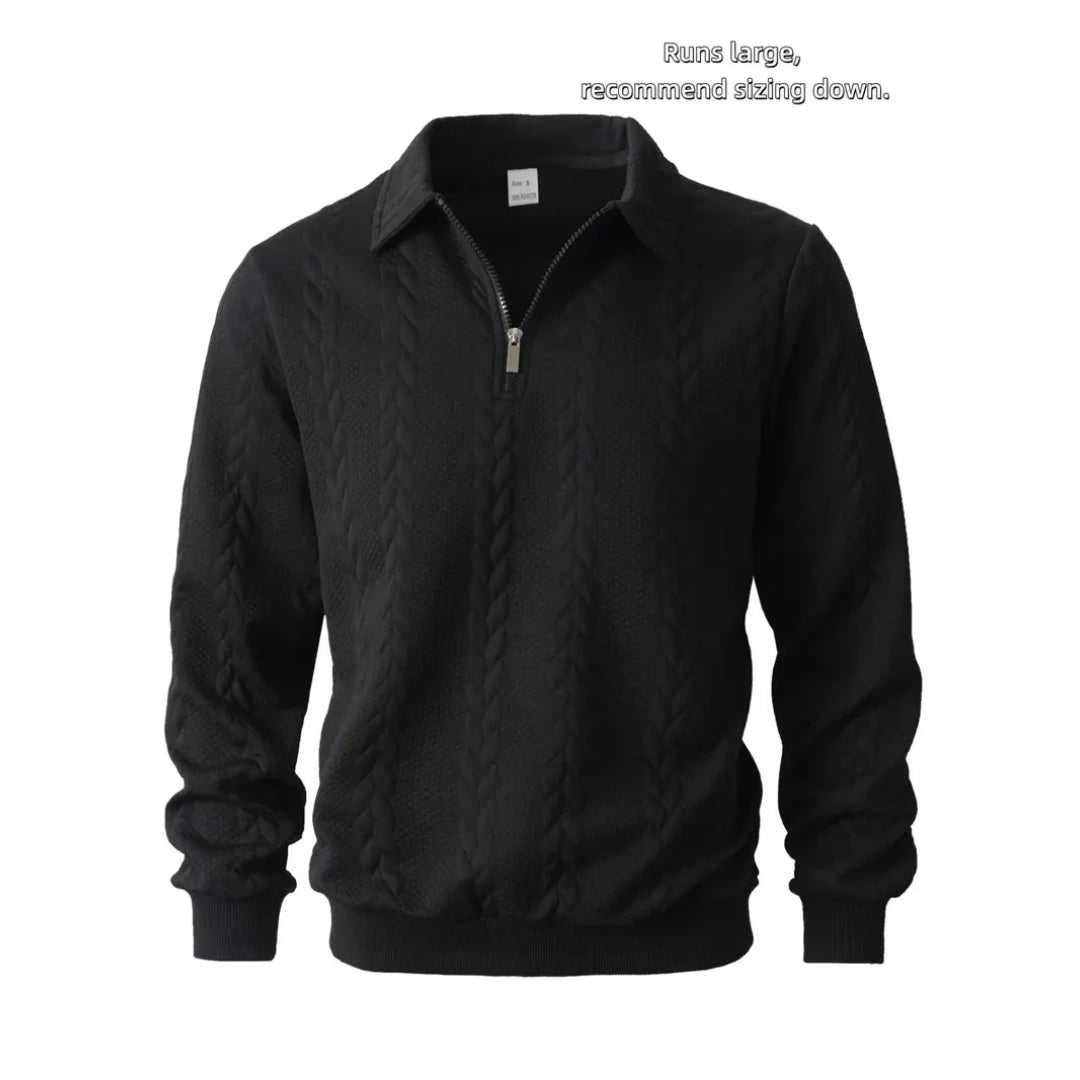 Men's Spring Outfits Knitted Polo Neck Long Sleeve Fitted Knitwear Sweatshirt