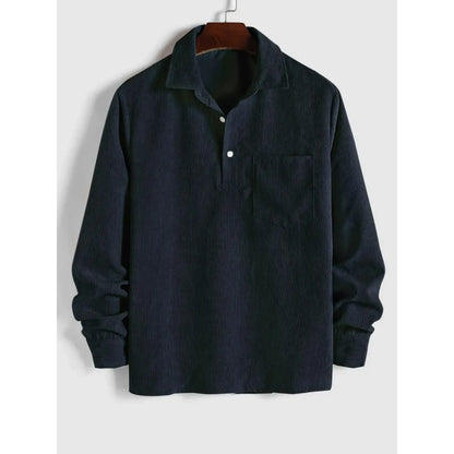 Men's Plain Pocket Half Button Corduroy Shirt
