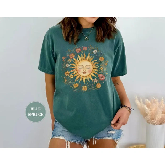Boho Spiritual Sun T-Shirt, Cute Bohemian Tee, Celestial Hippie Clothing, Vintage Women Clothing, Hippy Clothes, Chic Style, Floral Outfit