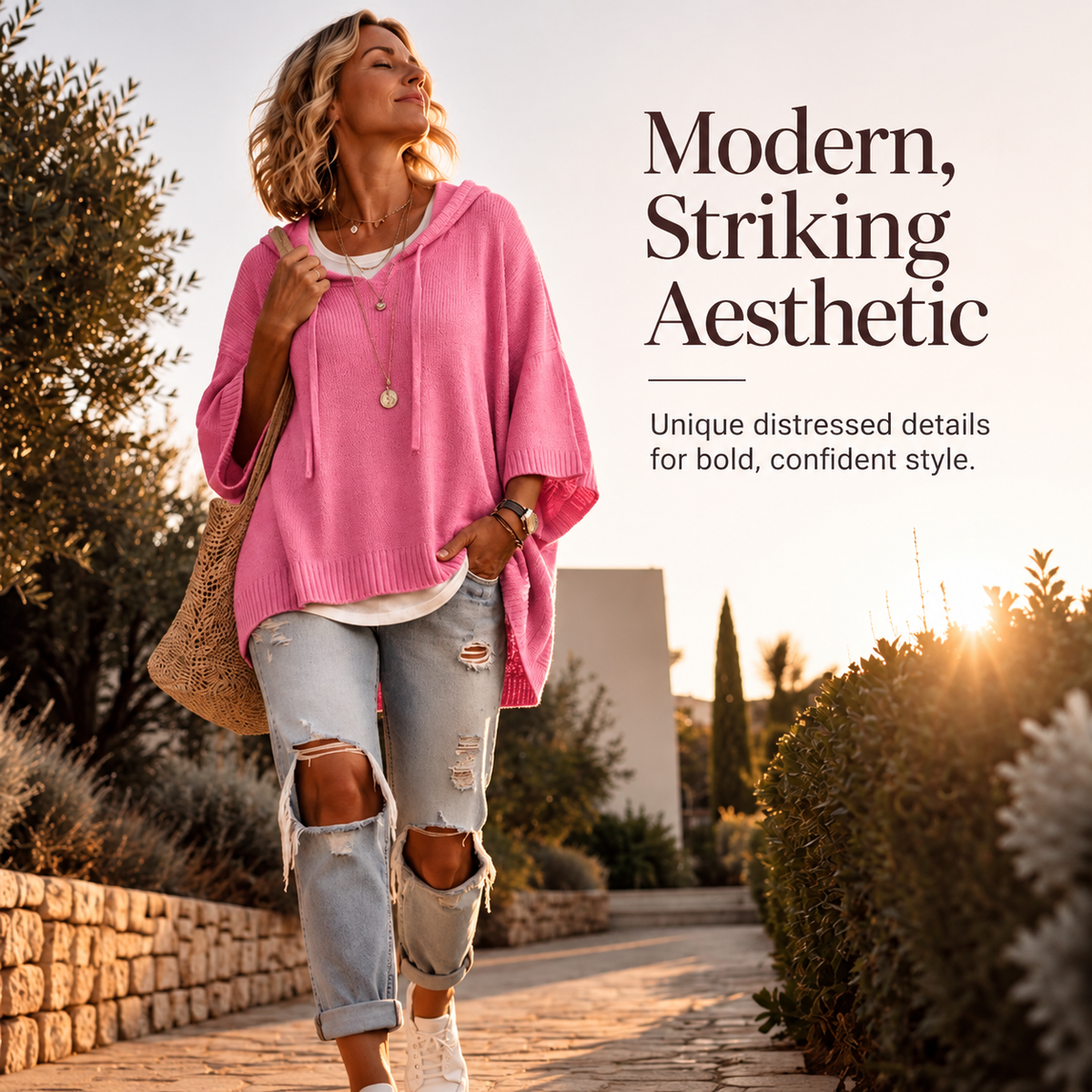 🏆 Bestseller – now half price! Knitted hoodie with drawstring for women
