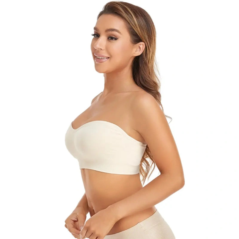Wireless Strapless Bandeau Bra with Non-Slip Silicone Grip