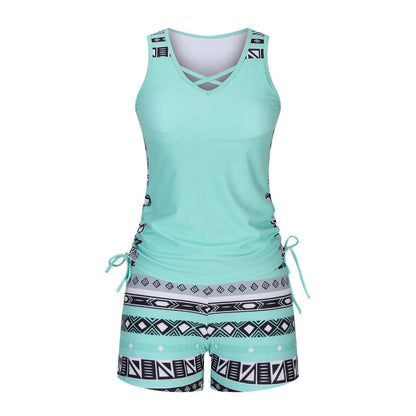 ⏰LAST DAY 90% OFF - Women's 2-Piece Tummy Control Tankini Set with Built-In Bra – Flattering Boho Swimwear with Shorts