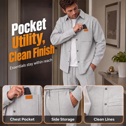 Men's two-piece casual set: waffle knit jacket and trousers
