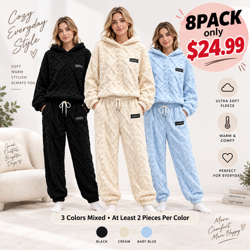 Textured Fleece-Look Hoodie And Pants Set