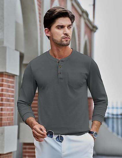 💫Clearance Sale🔥Men's Fashion Vintage Distressed Pocket Long Sleeve Henley Shirt