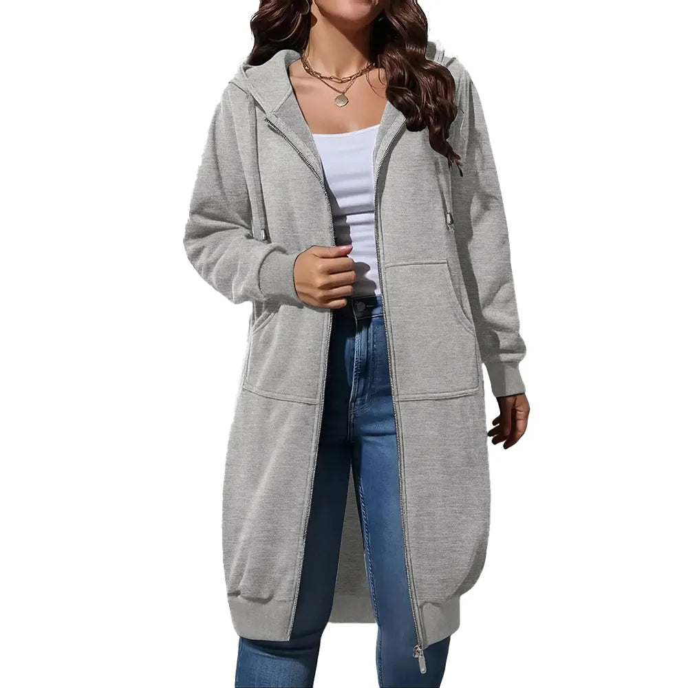 Women Zip Up Fleece Tunic Sweatshirt Long Hoodie