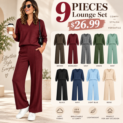 🎉Women's V-Neck Top & Wide-Leg Pants Set