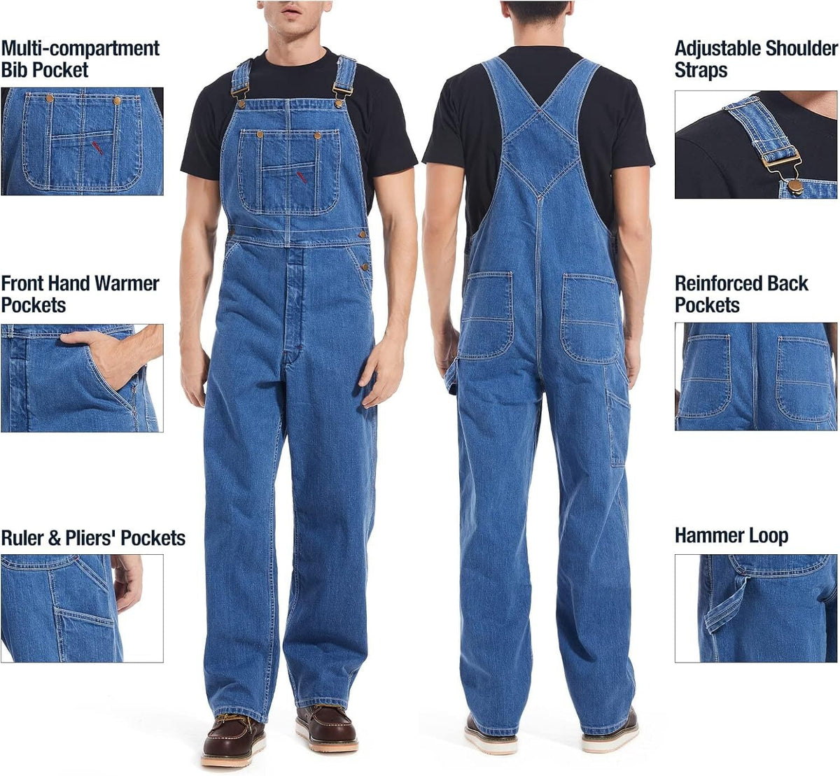 🔥Men's Denim Bib Overalls,  Workwear with Adjustable Straps and Convenient Tool Pockets