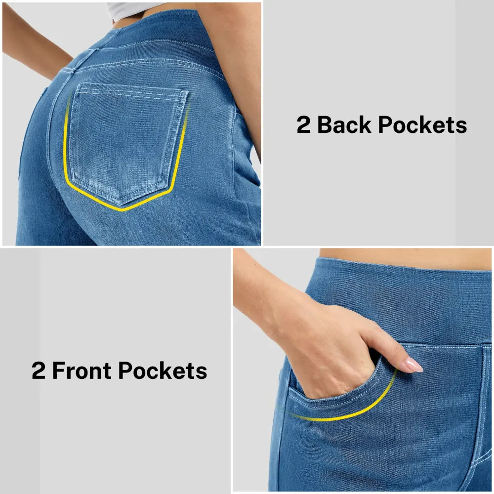 🔥Women's High-Waisted Washed Baggy Wide-Leg Stretchy Knit Jeans with Multiple Pockets – Comfortable Casual Denim
