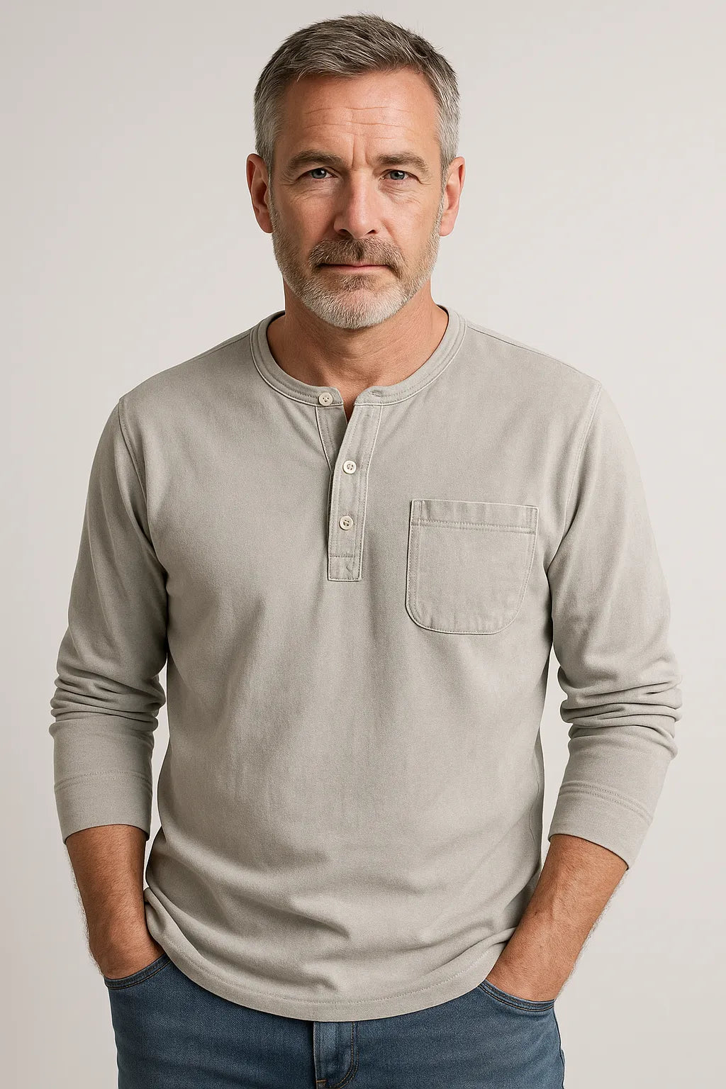💫Clearance Sale🔥Men's Fashion Vintage Distressed Pocket Long Sleeve Henley Shirt