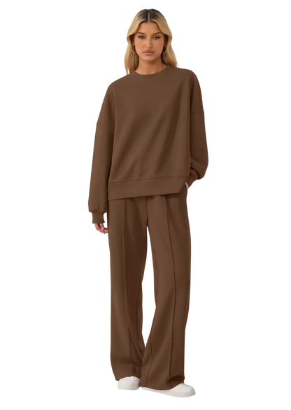 Women's Cozy Round Neck Top & Wide Leg Trousers Two Piece Outfits