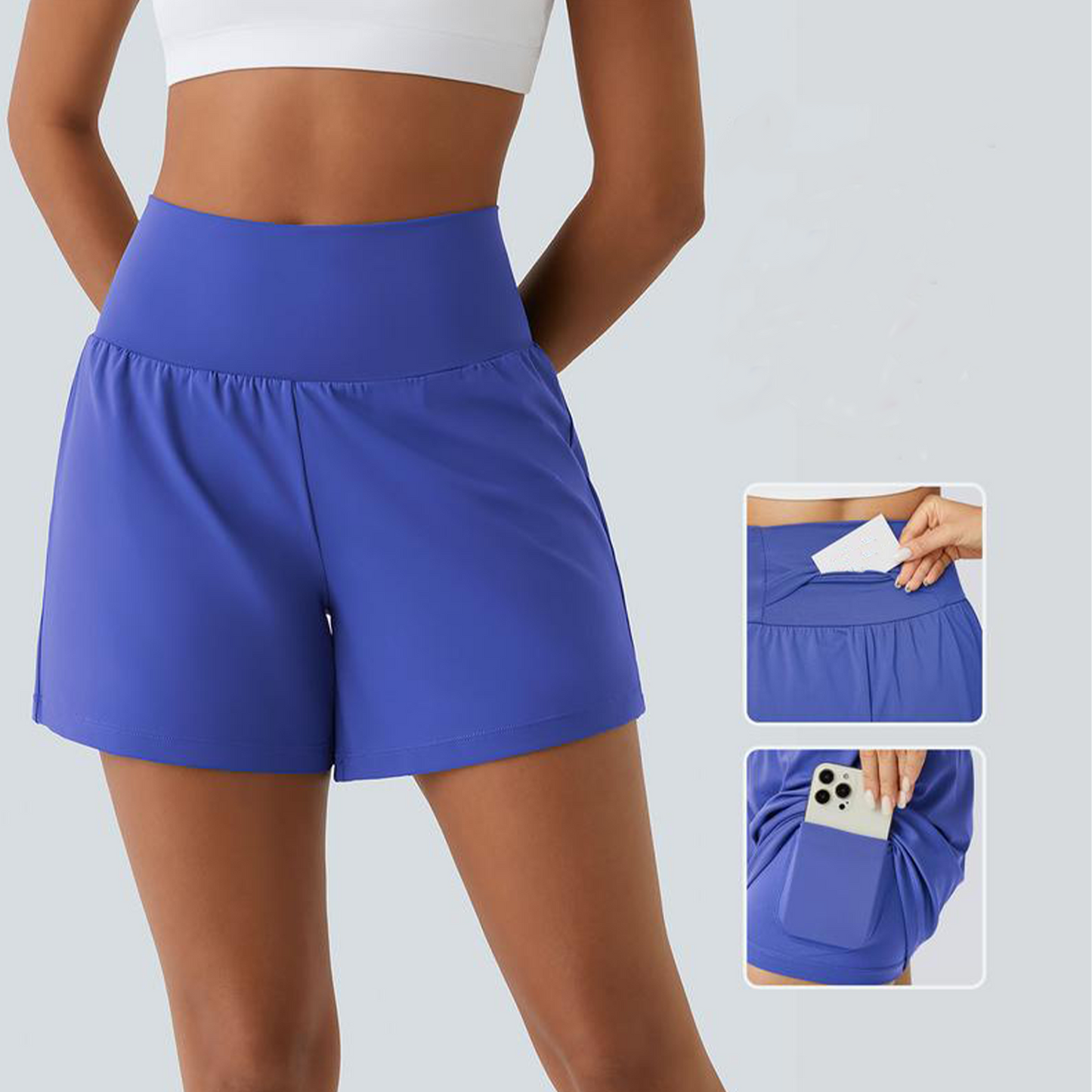 💝Last Day Promotion⚡12 piece ultra high waist back pocket and side hidden pocket 2 in 1 Yoga shorts