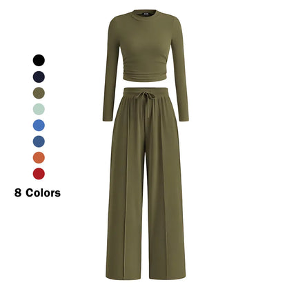 Women's Fall&Winter 2-Piece Set – Top & Wide-Leg Pants