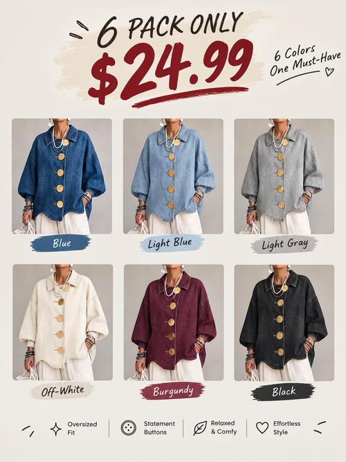 🤲LAST DAY SAVE 50% ⏰Collared Oversized Denim Jacket With Large Metal Buttons