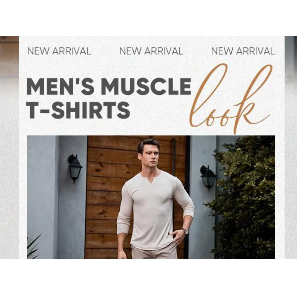 Men's slim-fit V-neck ribbed long-sleeved stretch T-shirt